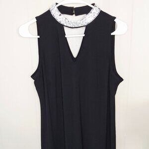 Roz & Ali Sleeveless Black Dress w/ Rhinestone Neckline
